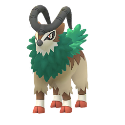 Mundo Pokémon - 673- Gogoat. Tipo: planta. Evolução: Estágio Final.  Histórico: Habitam regiões montanhosas. O líder do rebanho é decidido  através de uma luta com chifres. Pode formar um forte vínculo com